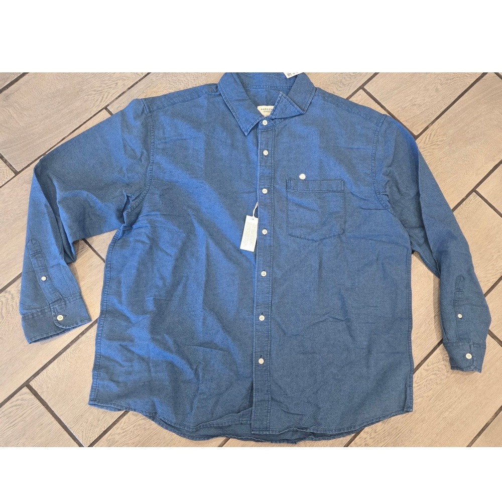 American Eagle Mens XXL Blue Chambray Button Down Long Sleeve Shirt 6352-434 NWT
